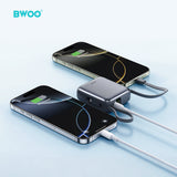 MINI POWER BANK WITH BUILT-IN CHARGING CABLE 10000mAh SILVER BO-P74SLV