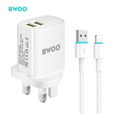 DUAL PORT CHARGING KIT WITH USB-A TO LIGHTNING DATA CABLE BO-CDA65L