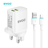 DUAL PORT CHARGING KIT WITH USB-A TO LIGHTNING DATA CABLE BO-CDA65L
