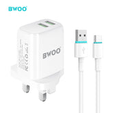 DUAL PORT CHARGING KIT WITH USB-A TO TYPE-C DATA CABLE BO-CDA62C