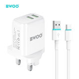 DUAL PORT CHARGING KIT WITH USB-A TO TYPE-C DATA CABLE BO-CDA62C