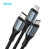 3 IN 1 ALUMINUM ALLOY DATA CABLE BLACK  BO-X274BLK